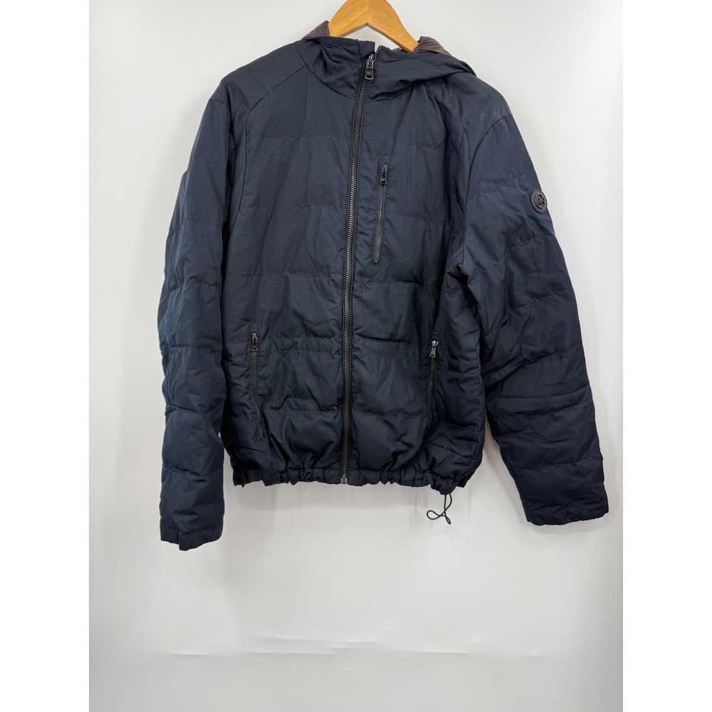 Michael Kors Puffer Jacket Hooded Navy Blue Quilted Full Zip Mens Size L
